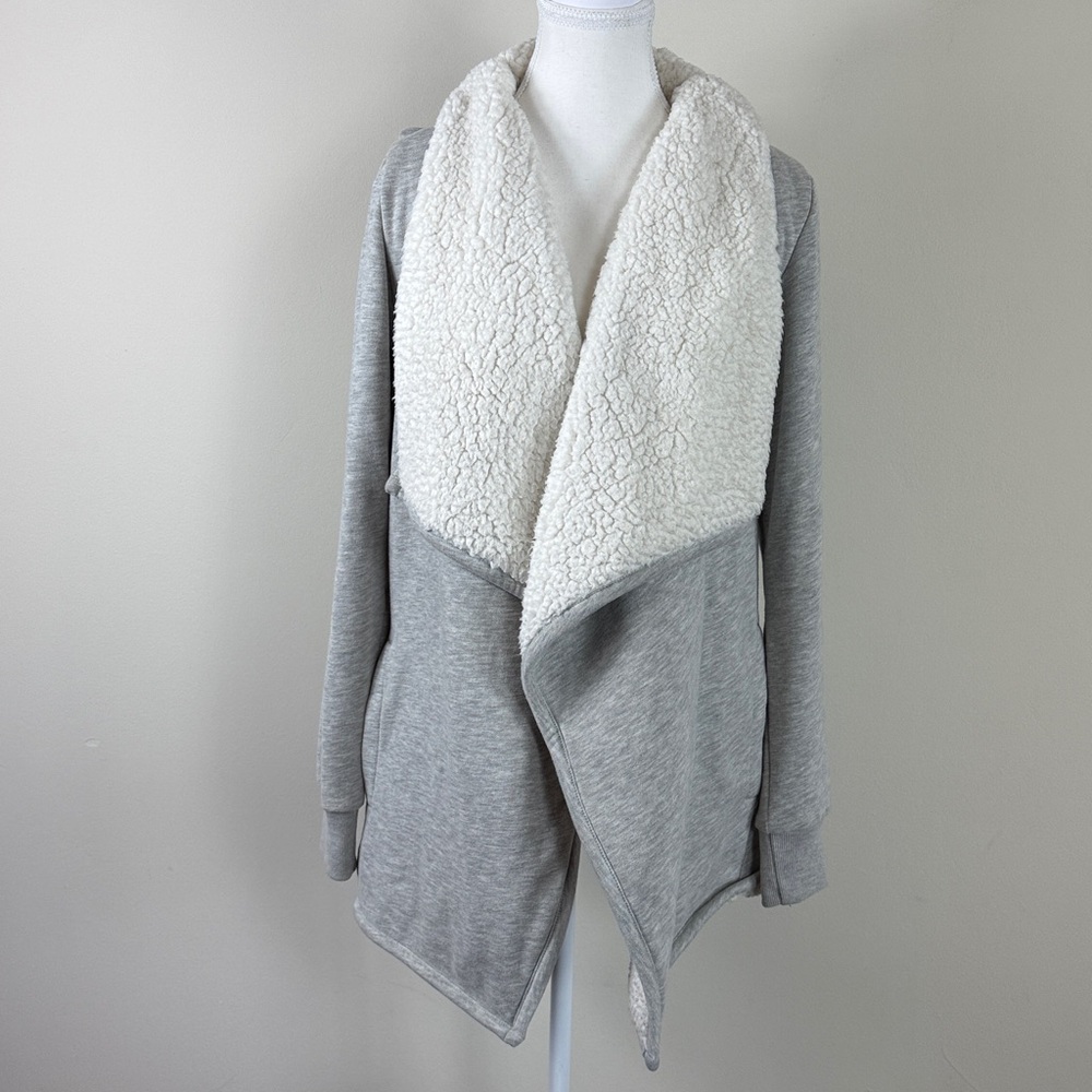 Abercrombie & Fitch Sherpa Lined Scarf Neckline Open Cozy Cardigan Grey Small‎
